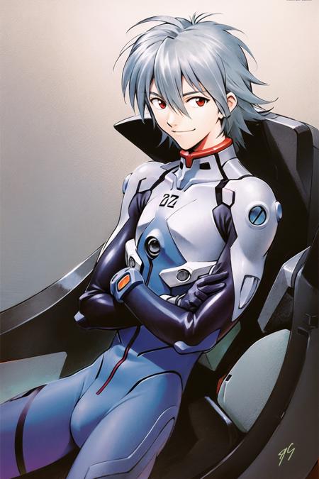 05409-3136048739-nagisa kaworu, plugsuit, male focus, 1boy, red eyes, solo, smile, bodysuit, grey hair, interface headset, looking at viewer, ika.png